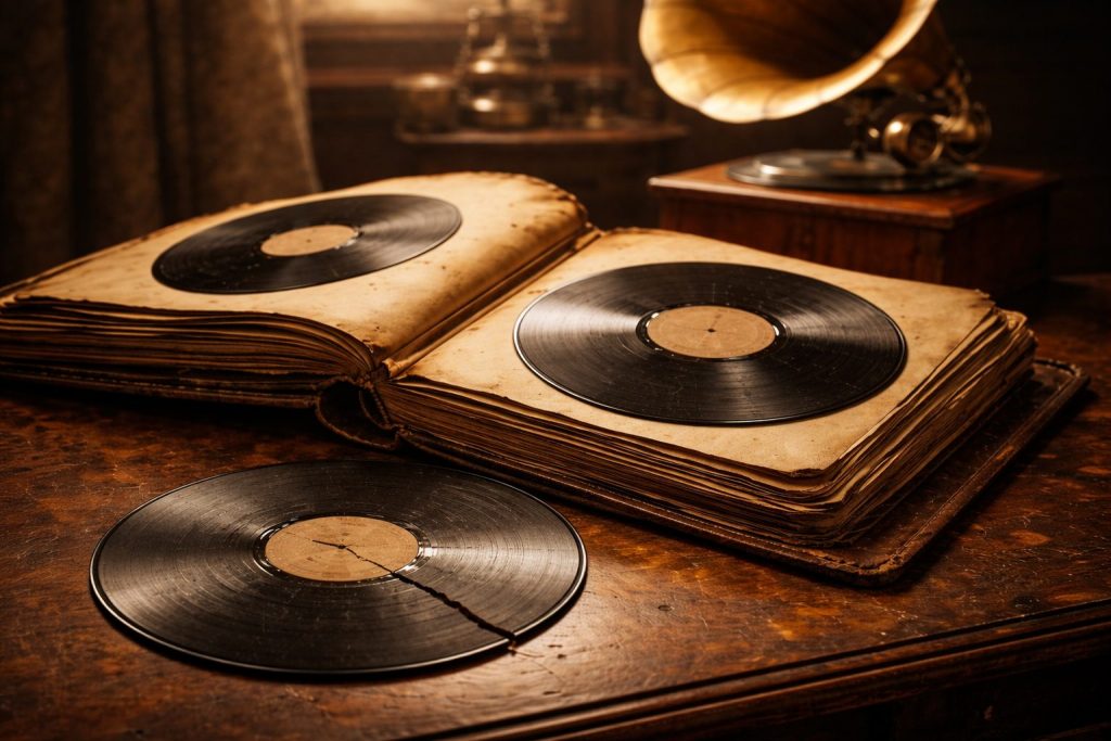 L’Era Oscura della Gommalacca (78 giri) Storia del Vinile: Prima del 1948, ascoltare musica non era l’esperienza silenziosa e definita che conosciamo oggi. I dischi erano prodotti in Gommalacca, una resina naturale secreta dall'insetto Laccifer lacca.