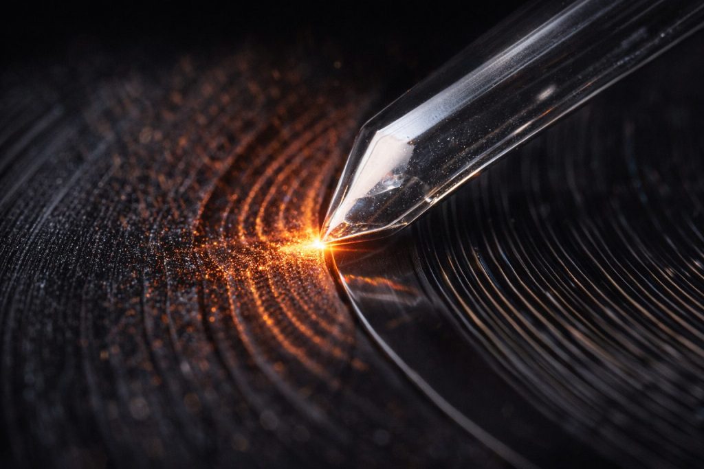 Dissipazione Termica Gestire il calore nel solco Un dato sconcertante: nel punto di contatto tra la puntina e il solco, a causa dell'attrito, si raggiungono temperature che possono toccare i 200°C - 250°C. Fader Space Insight - Chimica del Vinile.