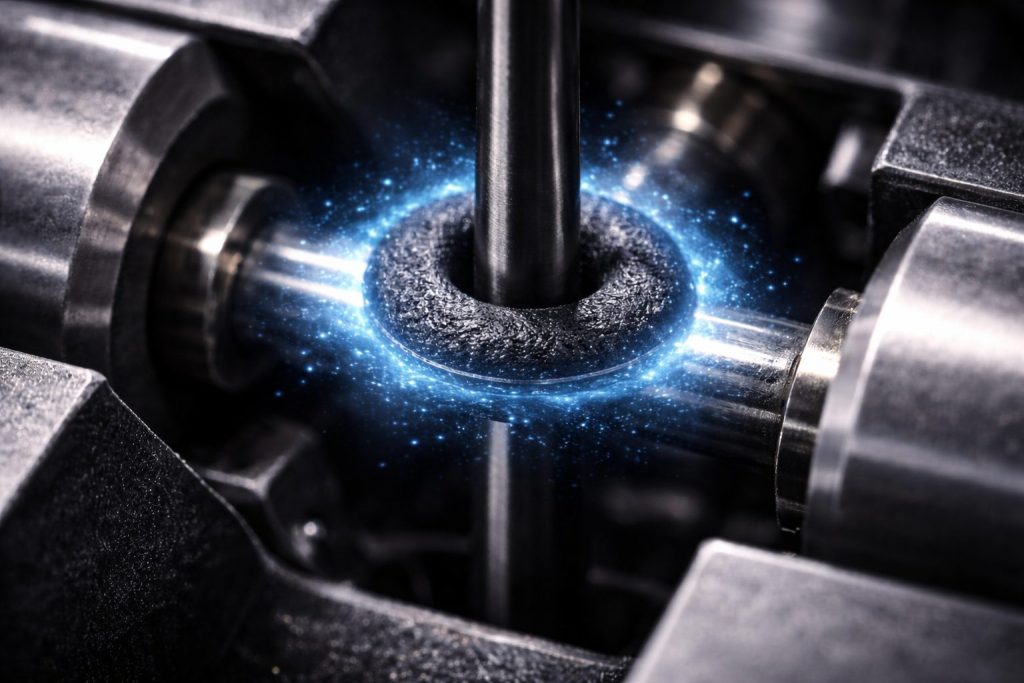 La Sospensione (Damper) - Fader Space Macro fotografia tecnica del sistema di Cantilever e Sospensione all’interno di una testina phono di alta gamma, con il perno in boro che attraversa un anello elastomerico smorzante. L’immagine mostra come la sospensione controlli vibrazioni e micro-movimenti, garantendo stabilità, precisione e tracciamento accurato del solco. Analisi visiva avanzata della meccanica interna del pickup, contenuto tecnico realizzato per Fader Space.