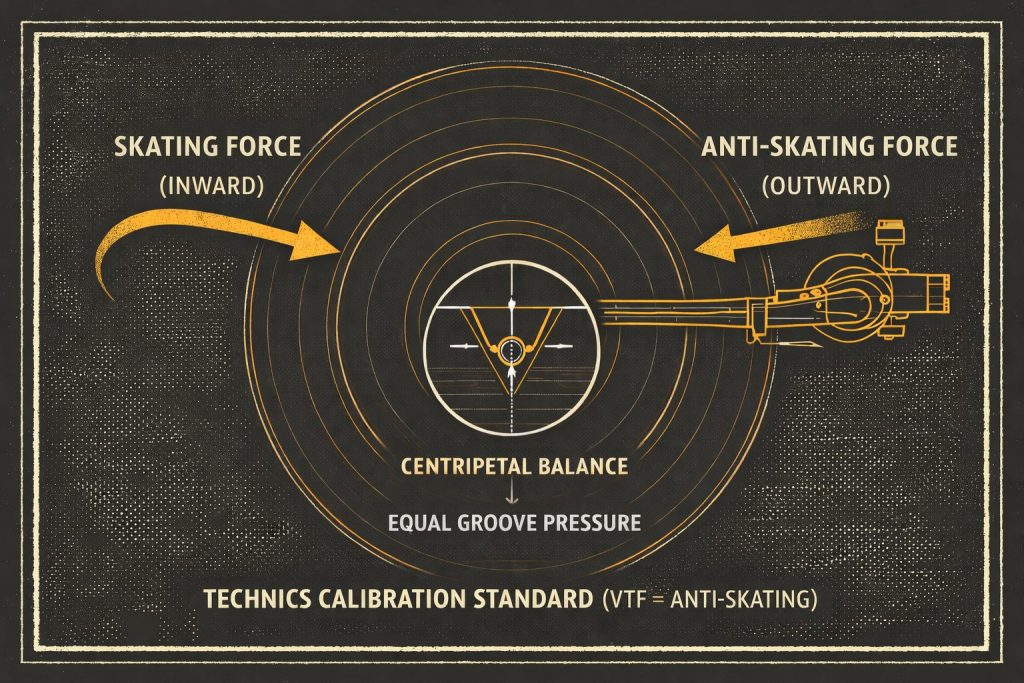 Anti-Skating forza centripeta e centraggio dello stilo Schema tecnico del Braccio del Giradischi per Fader Space: analisi della Massa Efficace, calibrazione dell'Azimuth, regolazione dell'Anti-Skating e allineamento del VTA.